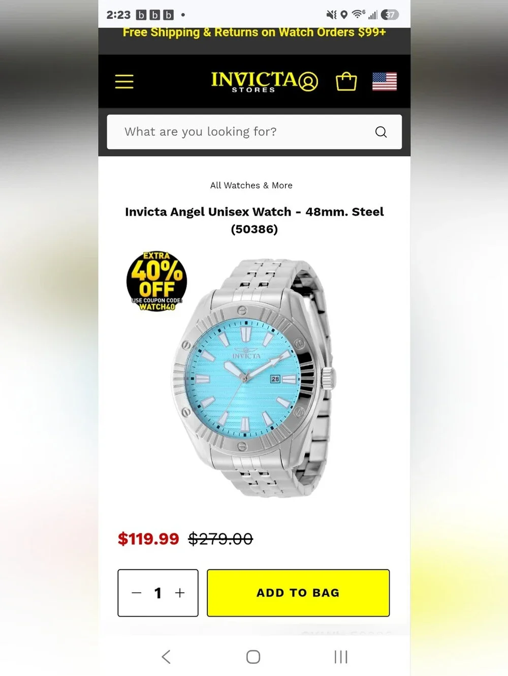 358.  Invicta Angel Unisex Watch - 48mm. Steel (50386)
